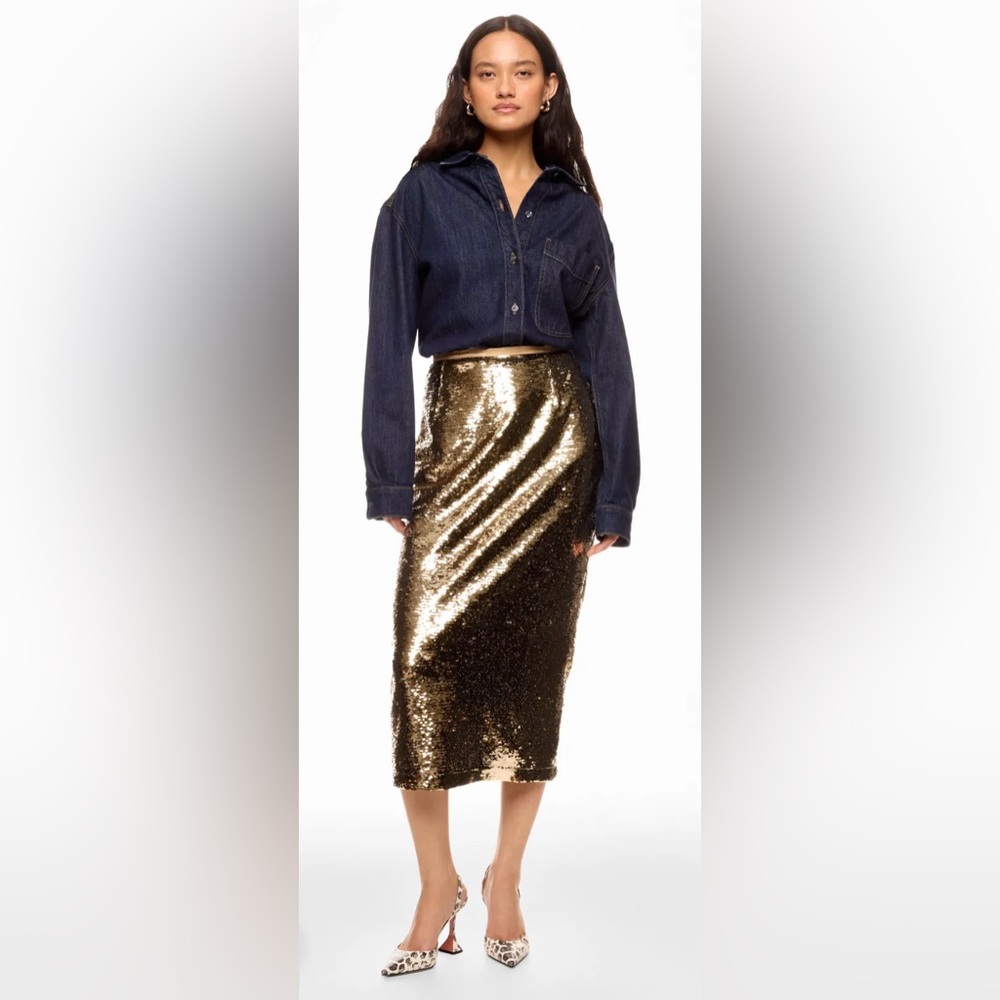 Marie Oliver Wray Gold Sequin Midi Skirt. Size 2. EUC.